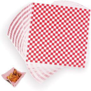 100PCS Sandwich Wrapping Paper, Grease Resistant Wax Paper Sheets for Food, Extra Strong Food Basket Liners, Classic Red & White Checkered Deli Paper Sheets 12x12" for BBQ, Picnic, Festival - Vacnkoy