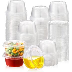 AOZITA 60 Sets - 2 oz Jello Shot Cups, Portion Cups With Lids, Small Plastic Containers with Lids, Airtight and Stackable Souffle Cups