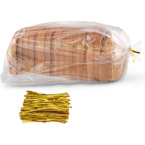 Bread Bags with Ties, Reusable,100 Clear Bags and 100 Ties, Bread Bags For Homemade Bread And Bakery Loaf Adjustable Reusable(100)