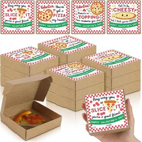 Nuogo 60 Pcs Valentine Small Pizza Box 3.94 x 3.94 x 1.18 Inch Mini Pizza Box with Sticker Valentines Day Cookie Boxes Takeout Boxes for Valentine's Day Celebrations Picnic Birthdays Party Favors