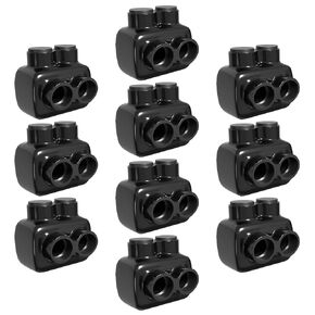OHLECTRIC 10 Pack - Single Side Entry - 2 Port - 2-14 AWG - Black Insulated Connector - 3/16 Hex Screw - Pre-Filled with Oxide Inhibitor - Rubber/Vinyl Coating, 6061-T6 Aluminum CU9AL