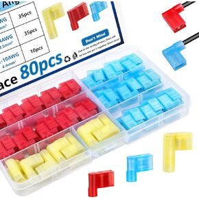 smseace 80Pcs Right Angle Spade Connector 22-18/16-14/12-10AWG Nylon Quick Disconnect Flag Terminal Connector Red/Yellow/Blue 90 Degree Wire Terminal Connector in Disconnect Terminal in Kuwait