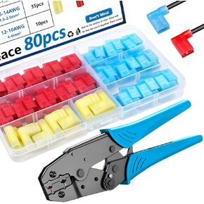 smseace 81pcs Right Angle Spade Connectors with Flag Terminal Crimper 22-18/16-14/12-10AWG Quick Disconnect Flag Connector + Electrical Crimping Tool for right angle spade connector