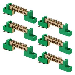 MECCANIXITY 6 Pcs Ground Bus Bar Terminal Grounding Bar Brass 6 Positions Grounding Bars Block for Electric Box, Green
