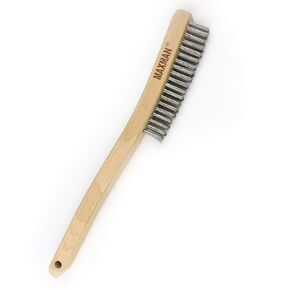 Wire Brush Set,Heavy Duty Carbon Steel and Stainless Steel Wire Scratch Brush for Cleaning Rust with 14" Long Curved Beechwood Handle,2 Pieces,Large