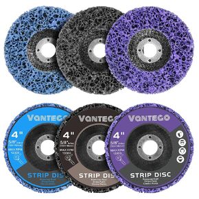 6-Pack Paint Stripping Discs 4" x 5/8" for Angle Grinder Rust & Paint Remover, Includes 2 Purple, 2 Blue, 2 Black