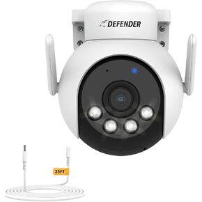 Defender AI Powered 4K Everwatch PTZ Plug-in Security Camera Outdoor, Smart Human Detection, Criminal Deterrence, WiFi 6/Bluetooth, Color Night Vision, with 32GB SD Card