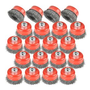 20 Pack 3 Inch Crimped Wire Cup Brush for Angle Grinder with 5/8 Inch-11 Threaded Arbor - 0.014 Inch Carbon Steel Wire -Light Duty Conditioning for Metals