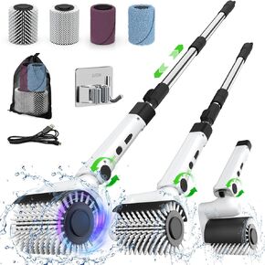 Electric Spin Scrubber,New Roller-Type IPX7 Waterproof Bathroom Cleaner Brush, Shower Scrubber with Long Handle & 2 Speed, Heads Replacement, Cleaning Supplies for Tub Shower Tile Floor