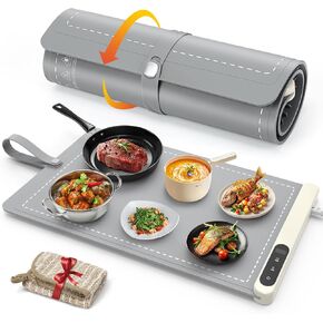 FYY Food Warming Mat - Electric Warming Tray with 6 Temperature Settings and 6 Hours Timer, Full Surface Graphene Heating Food Warmer, Premium Rollable Heating Tray for Gatherings, Parties, Grey