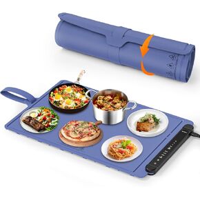 Food Warming Mat Electric Tray: Adjustable Silicone Heating Pad with 3 Temperature Settings 4 Timer Function Portable Roll Up Hot Plate for Buffets Party Gatherings Kitchen Warmer Countertop Holiday