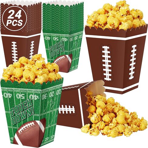 24 PCS Football Party Supplies Kit, Football Popcorn Boxes, Football Popcorn Buckets, Disposable Touchdown Theme Popcorn Container for Football Game Day Celebrations Party Favors in Saudi Arabia