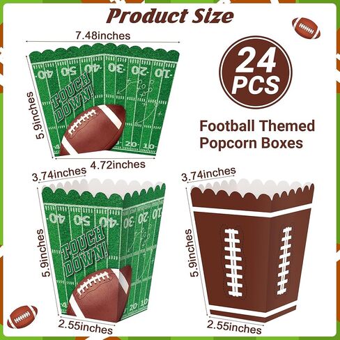 24 PCS Football Party Supplies Kit, Football Popcorn Boxes, Football Popcorn Buckets, Disposable Touchdown Theme Popcorn Container for Football Game Day Celebrations Party Favors in Saudi Arabia
