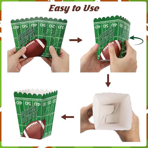 24 PCS Football Party Supplies Kit, Football Popcorn Boxes, Football Popcorn Buckets, Disposable Touchdown Theme Popcorn Container for Football Game Day Celebrations Party Favors in Saudi Arabia
