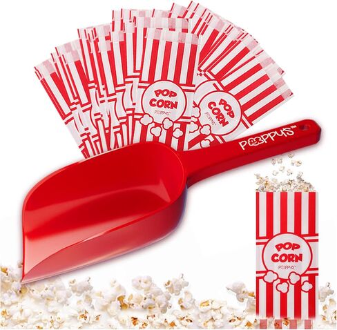 Poppy's Plastic Popcorn Scoop Bundle - 50 Bags and Plastic Popcorn Scooper, Popcorn Machine Accessories for Popcorn Bars, Movie Nights, Concessions in Kuwait