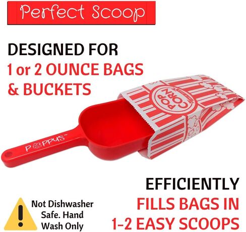 Poppy's Plastic Popcorn Scoop Bundle - 50 Bags and Plastic Popcorn Scooper, Popcorn Machine Accessories for Popcorn Bars, Movie Nights, Concessions in Kuwait