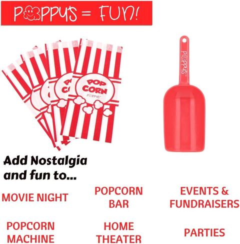 Poppy's Plastic Popcorn Scoop Bundle - 50 Bags and Plastic Popcorn Scooper, Popcorn Machine Accessories for Popcorn Bars, Movie Nights, Concessions in Kuwait