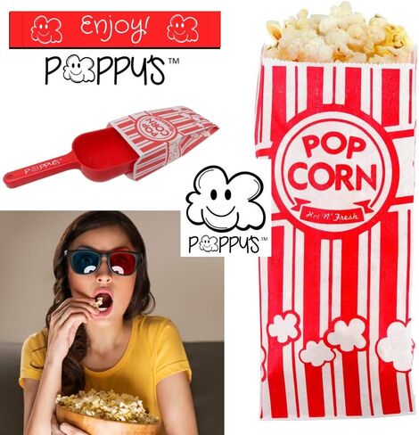 Poppy's Plastic Popcorn Scoop Bundle - 50 Bags and Plastic Popcorn Scooper, Popcorn Machine Accessories for Popcorn Bars, Movie Nights, Concessions in Kuwait