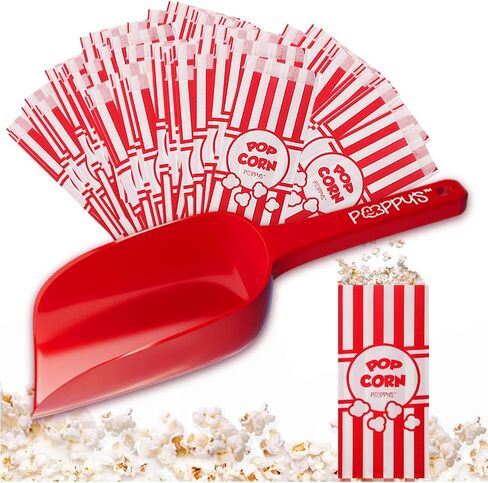 Poppy's Plastic Popcorn Scoop Bundle - 50 Bags and Plastic Popcorn Scooper, Popcorn Machine Accessories for Popcorn Bars, Movie Nights, Concessions in Kuwait