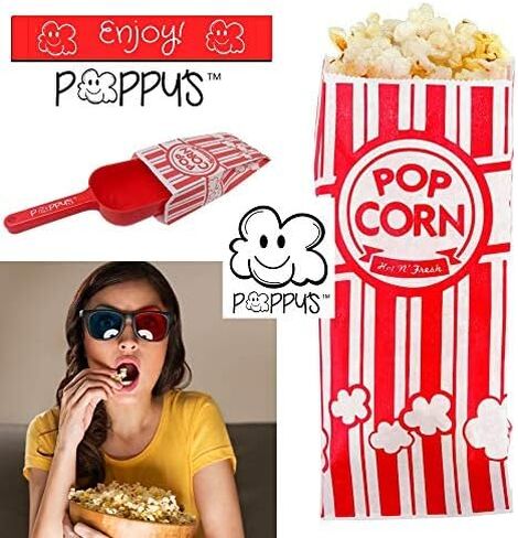 Poppy's Plastic Popcorn Scoop Bundle - 50 Bags and Plastic Popcorn Scooper, Popcorn Machine Accessories for Popcorn Bars, Movie Nights, Concessions in Kuwait