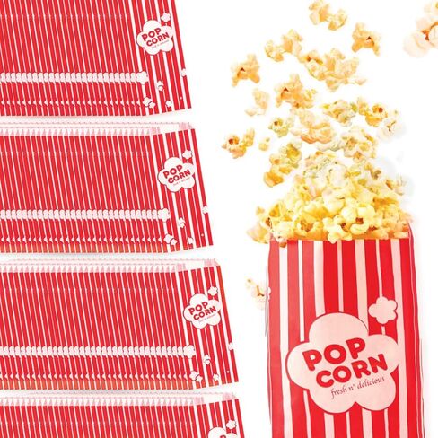 2 oz Paper Popcorn Bags Bulk (100 Pack) Large Red & White Pop-corn Bag Disposable for Carnival Themed Party, Movie Night, Halloween, Popcorn Machine Accessories & Supplies, Individual Servings in Saudi Arabia