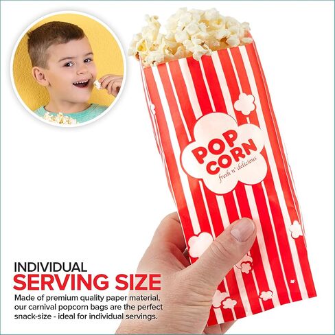 2 oz Paper Popcorn Bags Bulk (100 Pack) Large Red & White Pop-corn Bag Disposable for Carnival Themed Party, Movie Night, Halloween, Popcorn Machine Accessories & Supplies, Individual Servings in Saudi Arabia