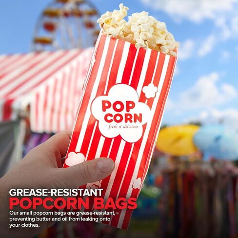 2 oz Paper Popcorn Bags Bulk (100 Pack) Large Red & White Pop-corn Bag Disposable for Carnival Themed Party, Movie Night, Halloween, Popcorn Machine Accessories & Supplies, Individual Servings in Saudi Arabia