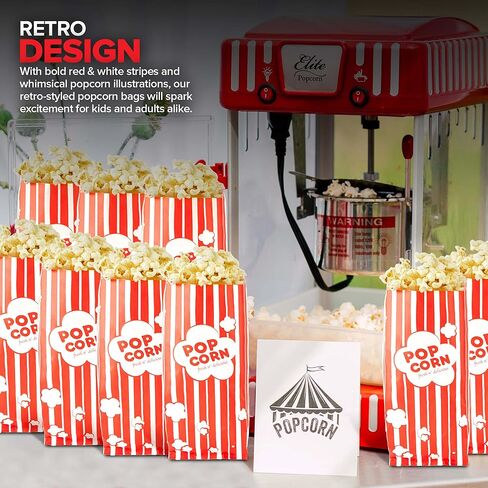 2 oz Paper Popcorn Bags Bulk (100 Pack) Large Red & White Pop-corn Bag Disposable for Carnival Themed Party, Movie Night, Halloween, Popcorn Machine Accessories & Supplies, Individual Servings in Saudi Arabia