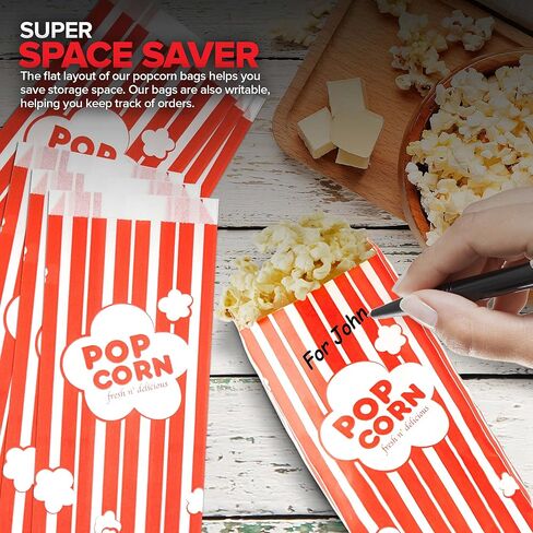 2 oz Paper Popcorn Bags Bulk (100 Pack) Large Red & White Pop-corn Bag Disposable for Carnival Themed Party, Movie Night, Halloween, Popcorn Machine Accessories & Supplies, Individual Servings in Saudi Arabia