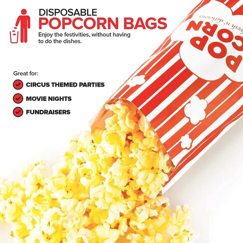 2 oz Paper Popcorn Bags Bulk (100 Pack) Large Red & White Pop-corn Bag Disposable for Carnival Themed Party, Movie Night, Halloween, Popcorn Machine Accessories & Supplies, Individual Servings in Saudi Arabia