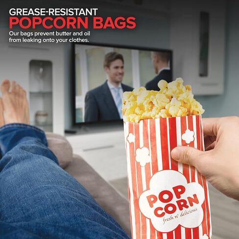 2 oz Paper Popcorn Bags Bulk (100 Pack) Large Red & White Pop-corn Bag Disposable for Carnival Themed Party, Movie Night, Halloween, Popcorn Machine Accessories & Supplies, Individual Servings in Saudi Arabia