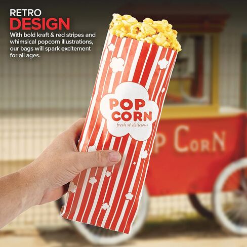 2 oz Paper Popcorn Bags Bulk (100 Pack) Large Red & White Pop-corn Bag Disposable for Carnival Themed Party, Movie Night, Halloween, Popcorn Machine Accessories & Supplies, Individual Servings in Saudi Arabia