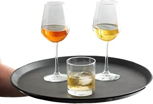 OCS Parts Pro Series 4-Pack 14" Round Gray Plastic Serving Trays with No Slip Base | Restaurant Style Food and Drink Carrying Tray for Restaurants, Parties, Home and Events in Saudi Arabia