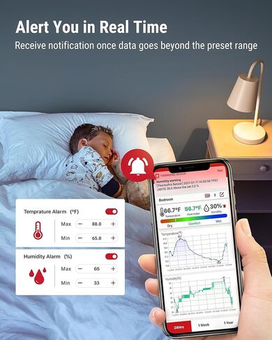 ThermoPro TP357 مقياس حرارة داخلي رقمي للرطوبة يبلغ 260 قدمًا، مقياس رطوبة ميزان حرارة بلوتوث مع تطبيق ذكي، مقياس حرارة الغرفة ومقياس الرطوبة مع مستشعر درجة الحرارة والرطوبة in Kuwait