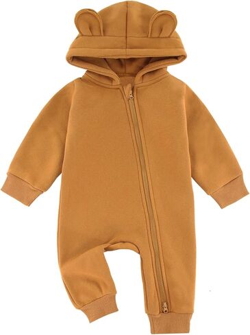 Baby Jumpsuit Hoodie Romper Zipper Long Sleeve One Piece Outfits Warm Clothes for Boy Girl 0-24 Months in Kuwait