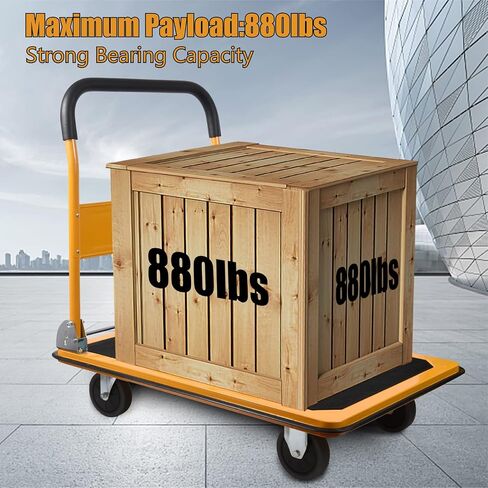 LEADALLWAY Foldable Push Cart Platform Cart 330lbs Capacity 4 Wheels 28.7x18.5x32.3inches White Small Flatbed Cart in Saudi Arabia