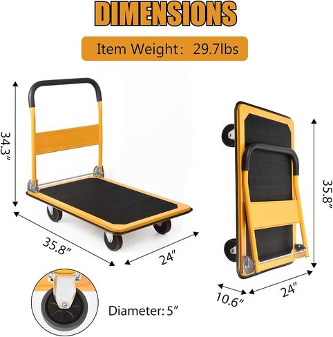 LEADALLWAY Foldable Push Cart Platform Cart 330lbs Capacity 4 Wheels 28.7x18.5x32.3inches White Small Flatbed Cart in Saudi Arabia