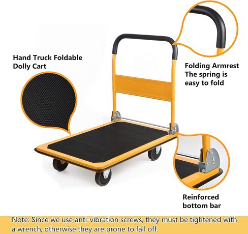 LEADALLWAY Foldable Push Cart Platform Cart 330lbs Capacity 4 Wheels 28.7x18.5x32.3inches White Small Flatbed Cart in Saudi Arabia