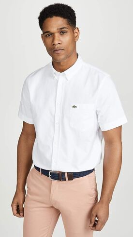قميص رجالي من Lacoste بأكمام قصيرة وياقة أكسفورد مع أزرار سفلية مقاس عادي in Saudi Arabia