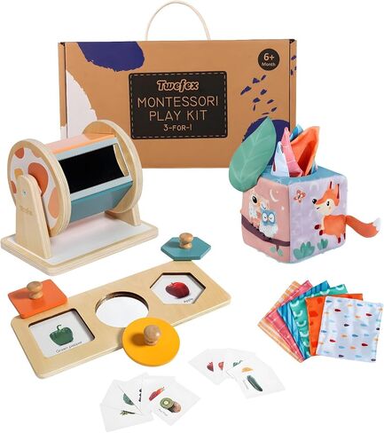 Wooden ​Montessori Learning Toys Kit,Babies Toys Set for 1 Year Old, Sensory and Thinking Play kit for Toddlers (Boys and Girls). 4 in 1 Drop Box; Rocking Stacker; Bead Maze. in Saudi Arabia