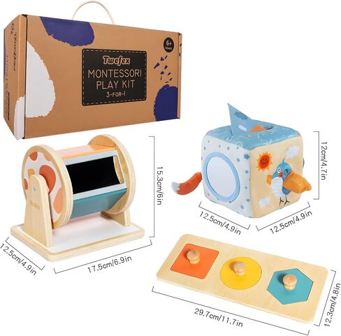 Wooden ​Montessori Learning Toys Kit,Babies Toys Set for 1 Year Old, Sensory and Thinking Play kit for Toddlers (Boys and Girls). 4 in 1 Drop Box; Rocking Stacker; Bead Maze. in Saudi Arabia