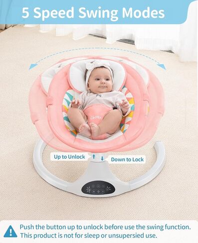 LAREX Baby Swing for Infants, Electric Baby Swings for Newborns Portable Babies Swing with 5 Speeds, Bluetooth Music, Remote Control, Grey in Saudi Arabia