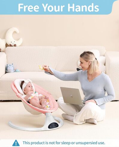 LAREX Baby Swing for Infants, Electric Baby Swings for Newborns Portable Babies Swing with 5 Speeds, Bluetooth Music, Remote Control, Grey in Saudi Arabia