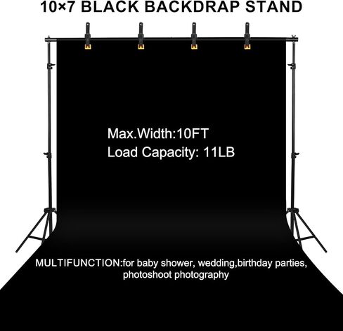 10x7ft Adjustable Photography Backdrop Stand Kit – Photo Studio Background Support with 4 Crossbars, 4 Clamps, 2 Sandbags (with 10 * 7 Feet Black Backdrop Curtain) in Saudi Arabia