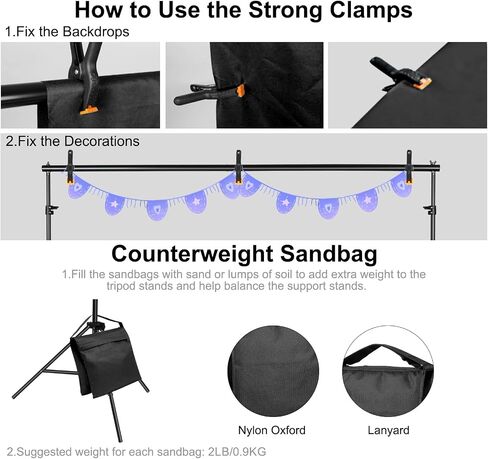 10x7ft Adjustable Photography Backdrop Stand Kit – Photo Studio Background Support with 4 Crossbars, 4 Clamps, 2 Sandbags (with 10 * 7 Feet Black Backdrop Curtain) in Saudi Arabia