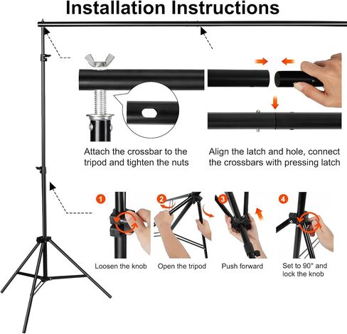 10x7ft Adjustable Photography Backdrop Stand Kit – Photo Studio Background Support with 4 Crossbars, 4 Clamps, 2 Sandbags (with 10 * 7 Feet Black Backdrop Curtain) in Saudi Arabia