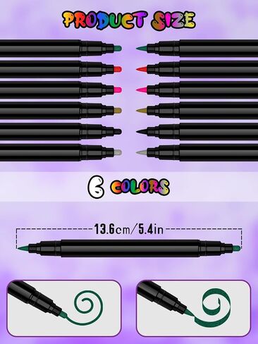 EBANKU Temporary Tattoo Markers for Skin, 6-Count Dual-End Body Markers + 3 Sheets Foil Body Stickers + 9 Colors Glitter Eye Shadow, Flexible Brush Tip, Bold and Fine Lines Tattoo Pens, Cosmetic-Grade in Saudi Arabia