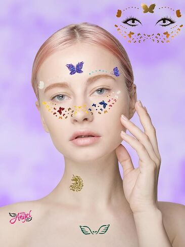 EBANKU Temporary Tattoo Markers for Skin, 6-Count Dual-End Body Markers + 3 Sheets Foil Body Stickers + 9 Colors Glitter Eye Shadow, Flexible Brush Tip, Bold and Fine Lines Tattoo Pens, Cosmetic-Grade in Saudi Arabia