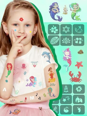 EBANKU Temporary Tattoo Markers for Skin, 6-Count Dual-End Body Markers + 3 Sheets Foil Body Stickers + 9 Colors Glitter Eye Shadow, Flexible Brush Tip, Bold and Fine Lines Tattoo Pens, Cosmetic-Grade in Saudi Arabia