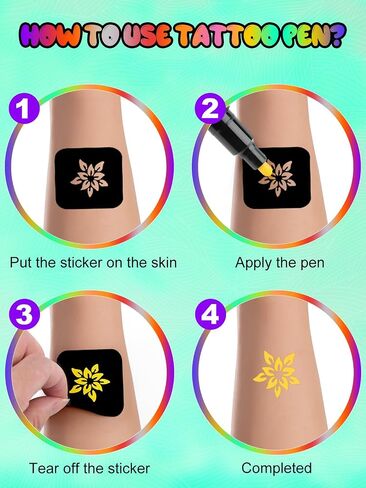 EBANKU Temporary Tattoo Markers for Skin, 6-Count Dual-End Body Markers + 3 Sheets Foil Body Stickers + 9 Colors Glitter Eye Shadow, Flexible Brush Tip, Bold and Fine Lines Tattoo Pens, Cosmetic-Grade in Saudi Arabia